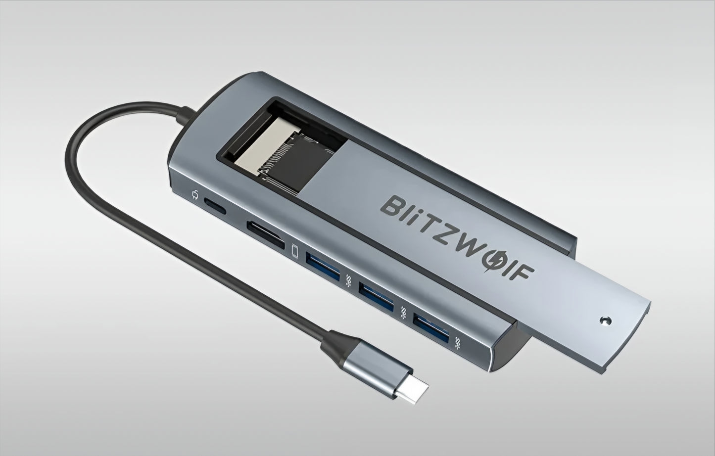 Hub USB-C BlitzWolf BW-Neo TH13, 3 x USB-A 3.0 - 1 x USB-C - 1 x Display Port - 1 x Interface SSD, Cinzento