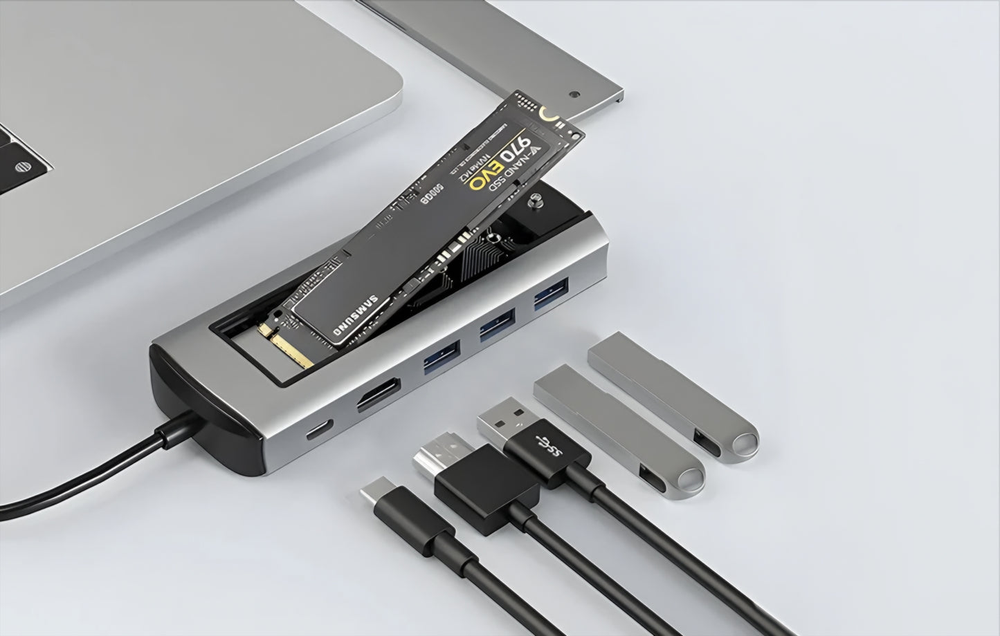 Hub USB-C BlitzWolf BW-Neo TH13, 3 x USB-A 3.0 - 1 x USB-C - 1 x Display Port - 1 x Interface SSD, Cinzento