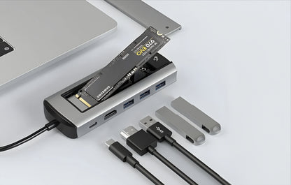 Hub USB-C BlitzWolf BW-Neo TH13, 3 x USB-A 3.0 - 1 x USB-C - 1 x Display Port - 1 x Interface SSD, Cinzento