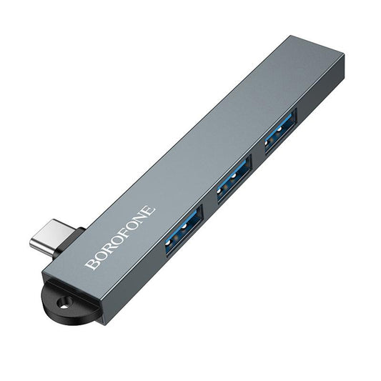 Hub USB-C Borofone FH1A, 4 em 1, Cinzento