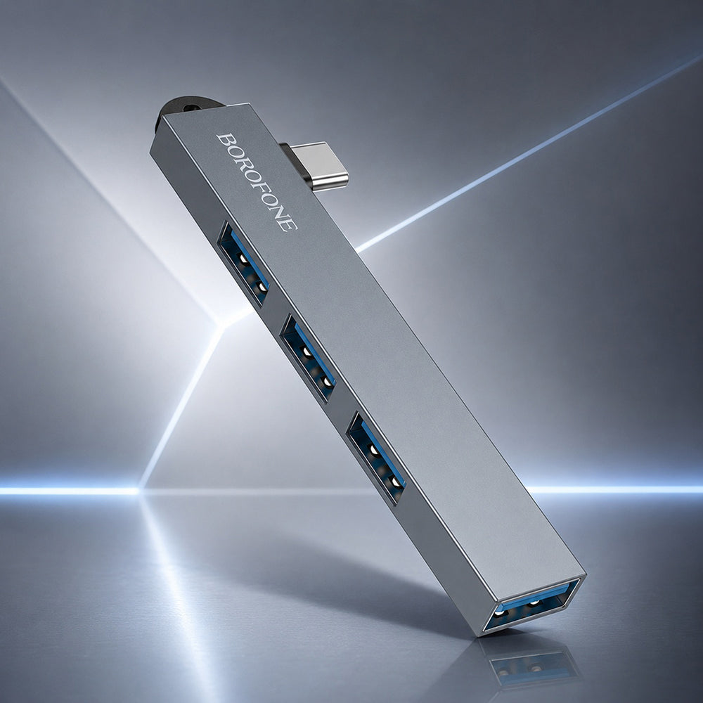Hub USB-C Borofone FH1A, 4 em 1, Cinzento
