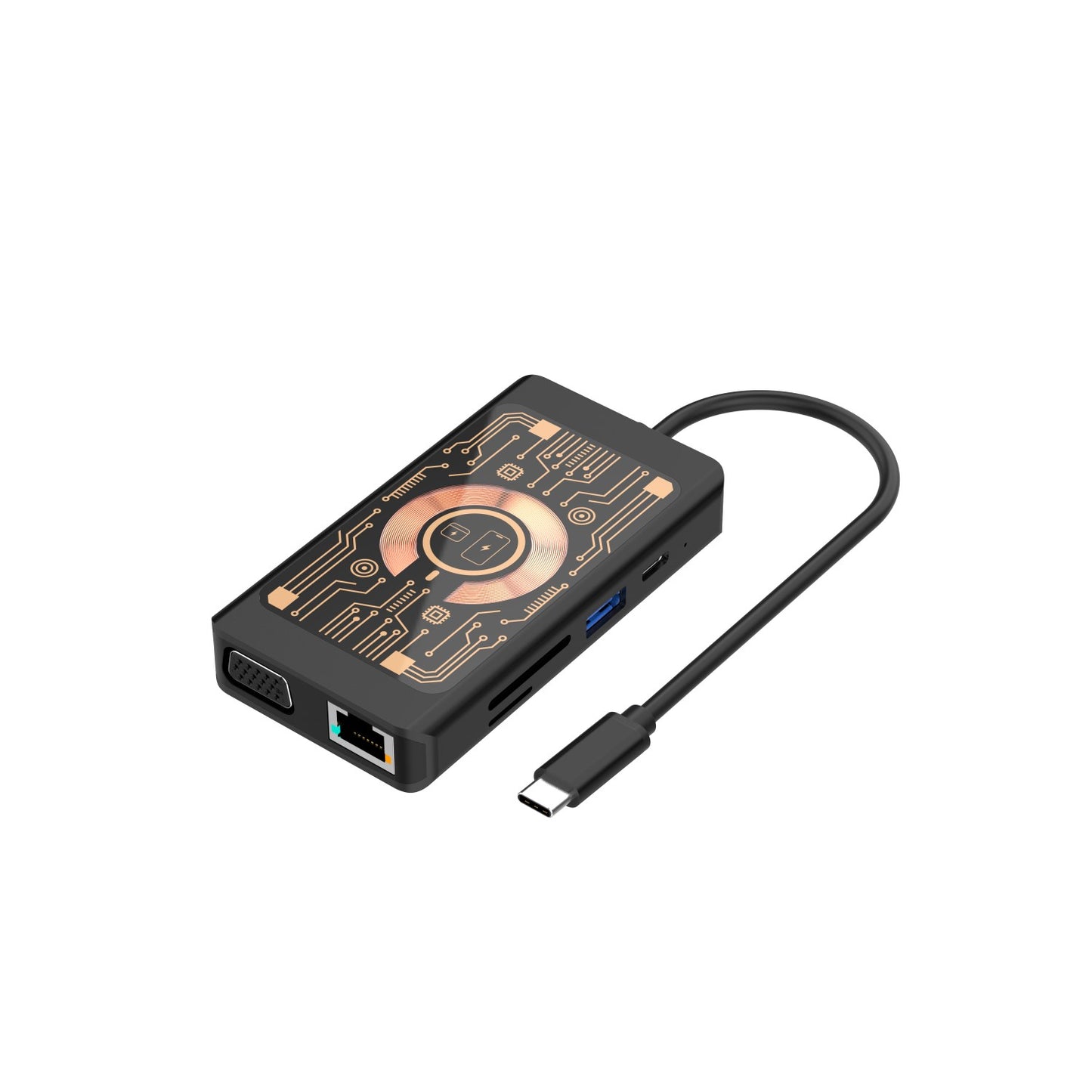 Hub USB-C com Carregamento Wireless QI Qualo QTPB5-HUB-18, 9 em 1, Cinzento