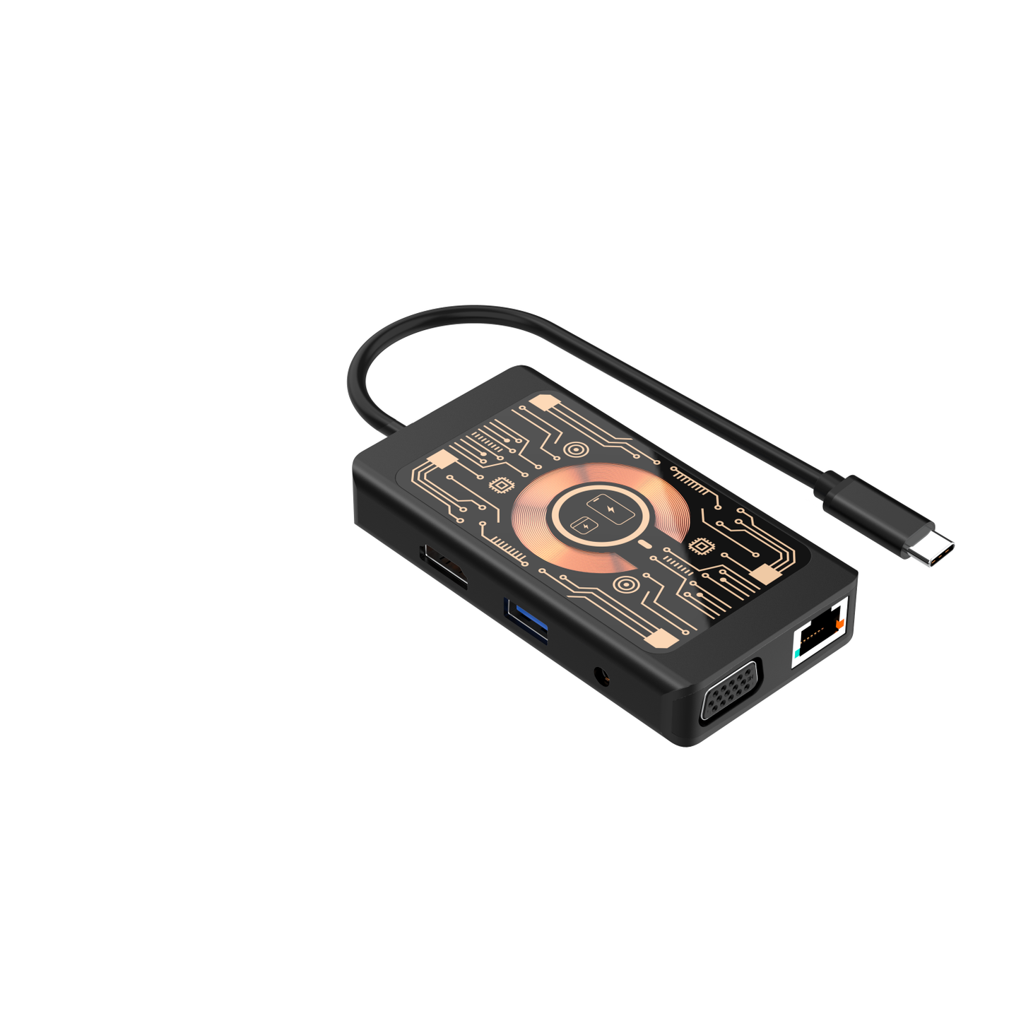 Hub USB-C com Carregamento Wireless QI Qualo QTPB5-HUB-18, 9 em 1, Cinzento
