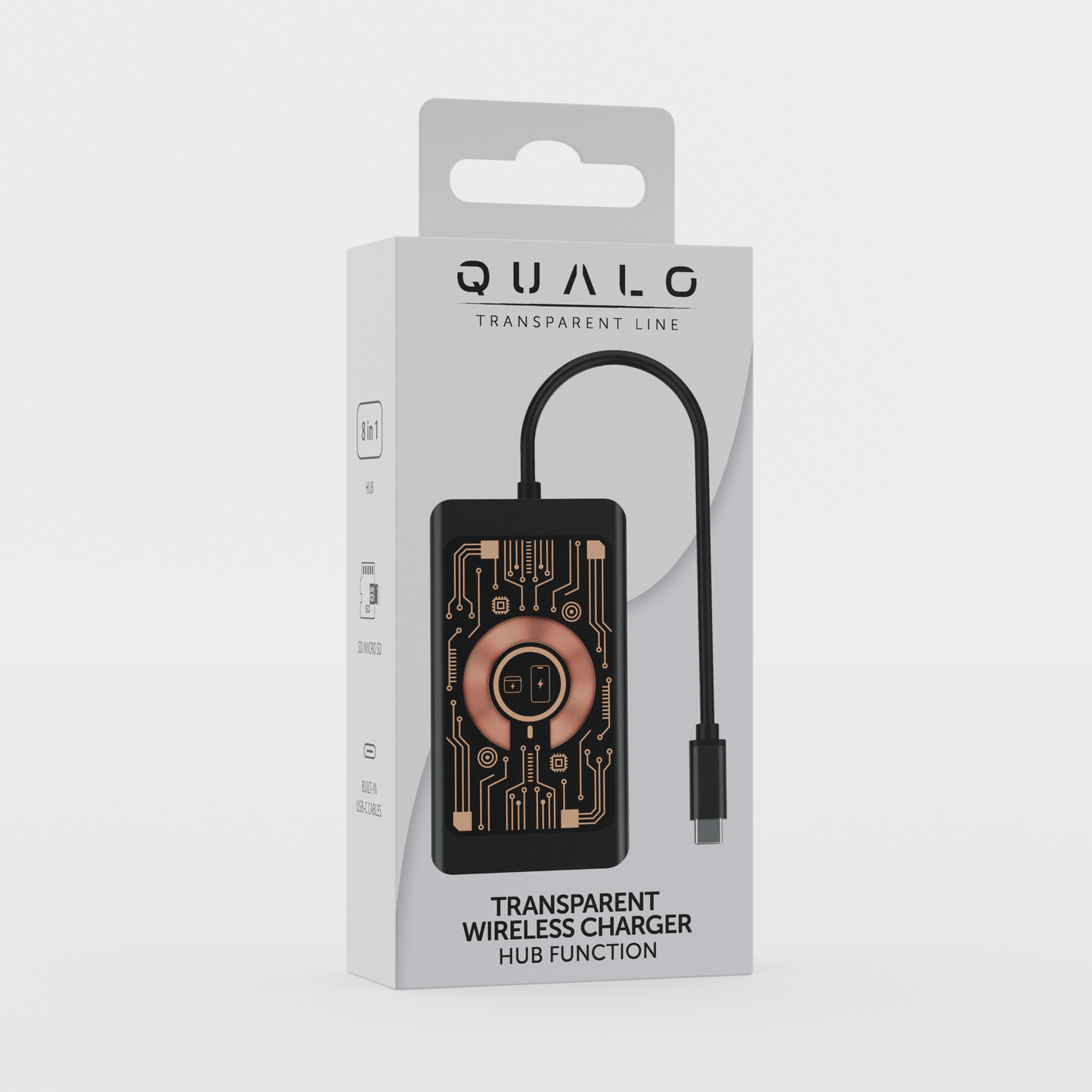 Hub USB-C com Carregamento Wireless QI Qualo QTPB5-HUB-18, 9 em 1, Cinzento