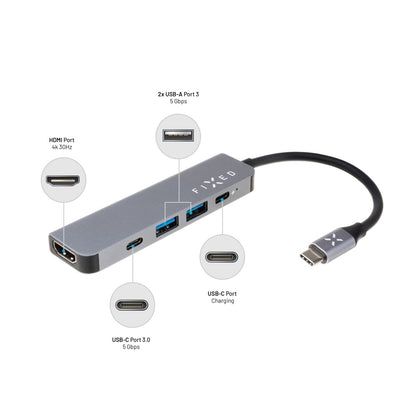 Hub USB-C Fixed, 4in1, Cinzento