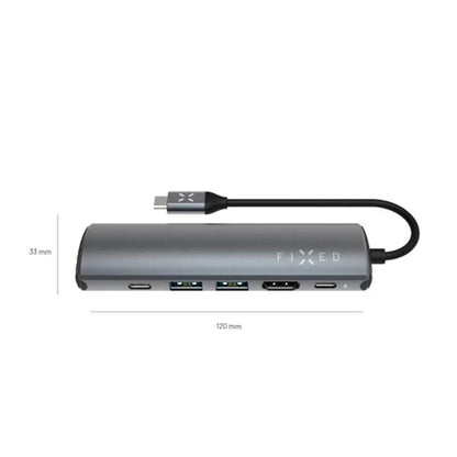 Hub USB-C Fixed Pro, 6 em 1, Cinzento