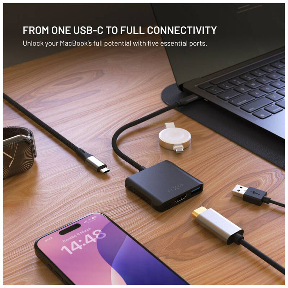 Hub USB-C Fixed Quadri, 5 em 1, Preto