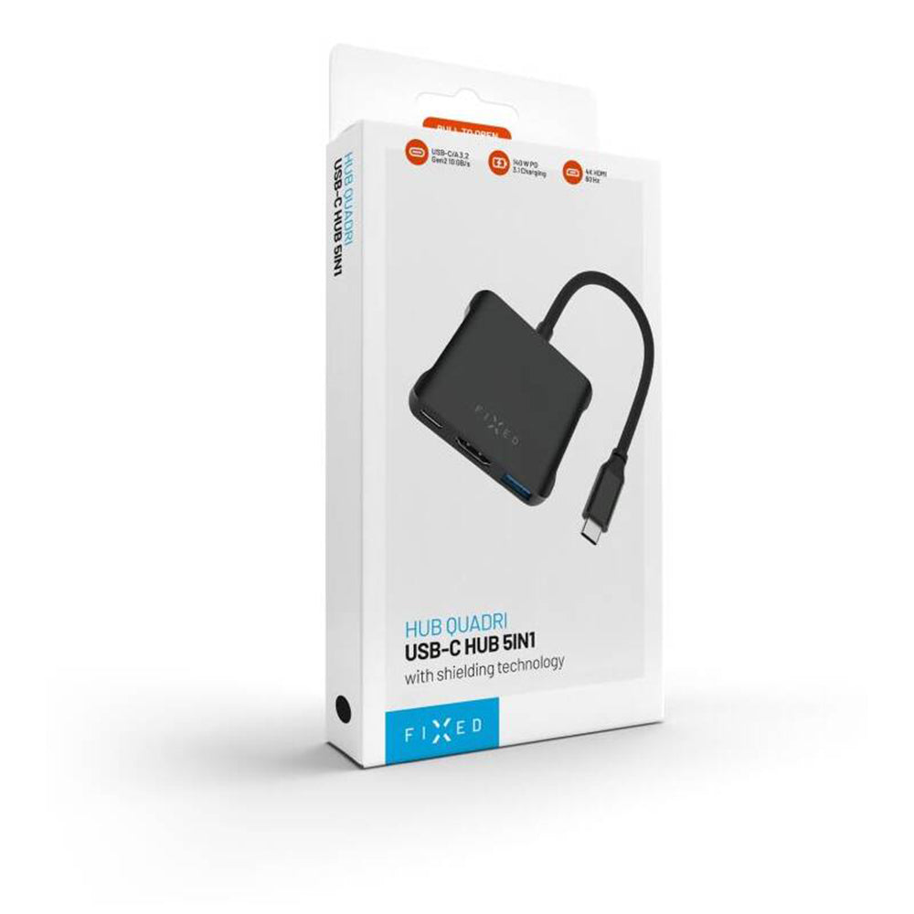 Hub USB-C Fixed Quadri, 5 em 1, Preto