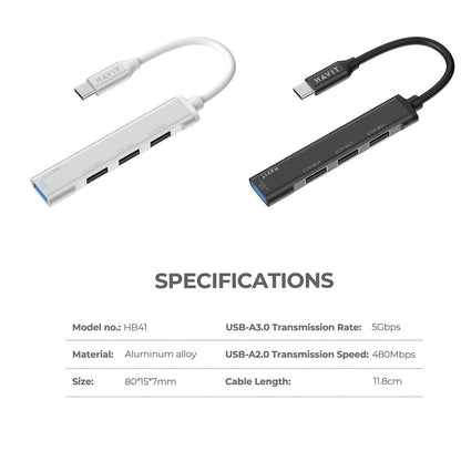 HAVIT HB41 USB-C Hub, 4in1, Silver