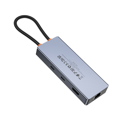 Hub USB-C HOCO HB52, 2 x USB-A 3.0 - 2 x USB-C - 1 x HDMI - 1 x RJ45 - 1 x SD - 1 x microSD, Cinzento