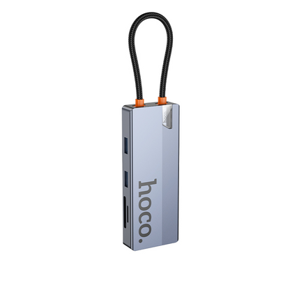 Hub USB-C HOCO HB52, 2 x USB-A 3.0 - 2 x USB-C - 1 x HDMI - 1 x RJ45 - 1 x SD - 1 x microSD, Cinzento