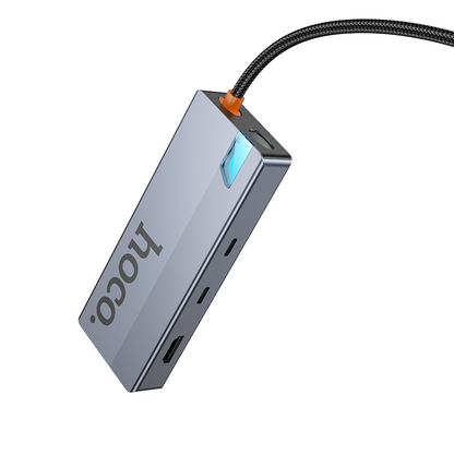 Hub USB-C HOCO HB52, 2 x USB-A 3.0 - 2 x USB-C - 1 x HDMI - 1 x RJ45 - 1 x SD - 1 x microSD, Cinzento