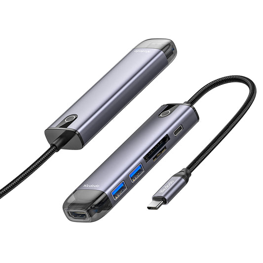 Hub USB-C McDodo HU-7740, 6 em 1, Cinzento