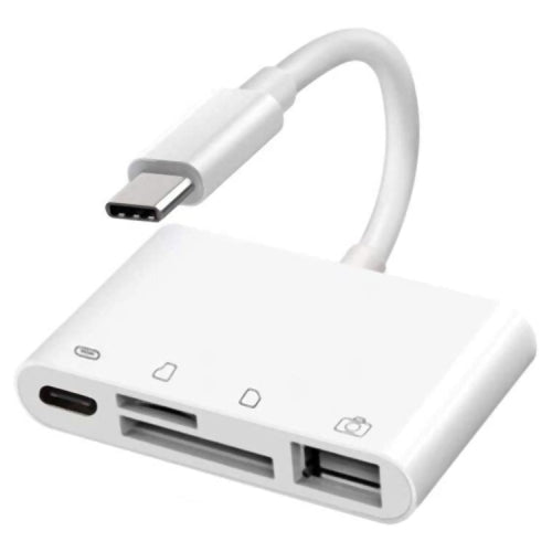 Concentrador USB-C OEM NK108LTC, 1 x USB-A - 1 x USB-C - 1 x SD - 1 x microSD, Branco 