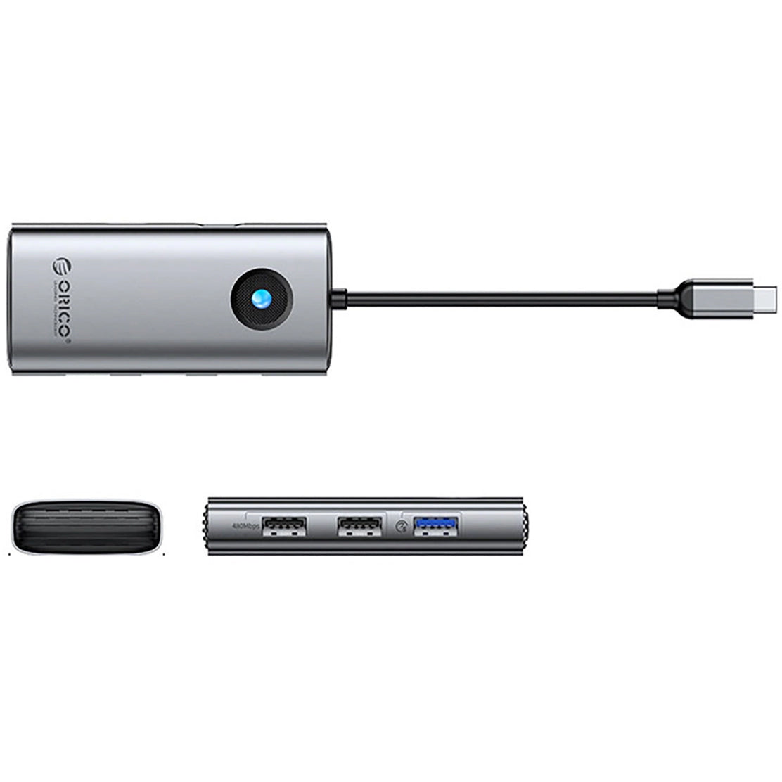 Hub USB-C Orico PW11-5P, 1 x USB-A 3.0 - 2 x USB-A - 1 x USB-C - 1 x HDMI, Cinzento