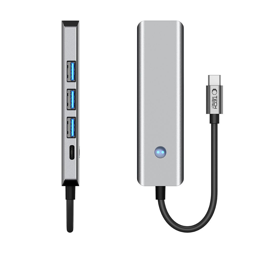 Hub USB-C Tech-Protect HB01, 1 x USB-A 3.0 - 2 x USB-A - 1 x USB-C - 1 x HDMI, Cinzento