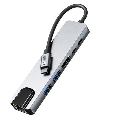 Hub USB-C Tech-Protect HB02, 1 x USB-A 3.0 - 1 x USB-A - 2 x USB-C - 1 x HDMI - 1 x RJ45, Cinzento