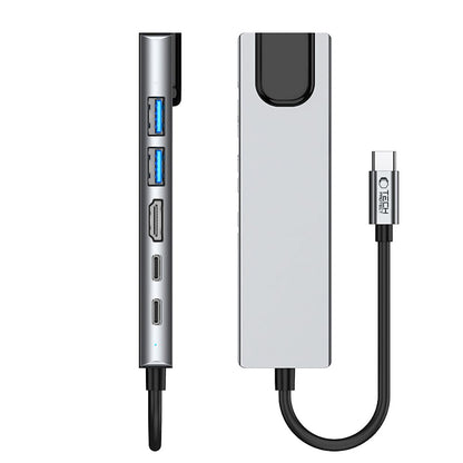 Hub USB-C Tech-Protect HB02, 1 x USB-A 3.0 - 1 x USB-A - 2 x USB-C - 1 x HDMI - 1 x RJ45, Cinzento