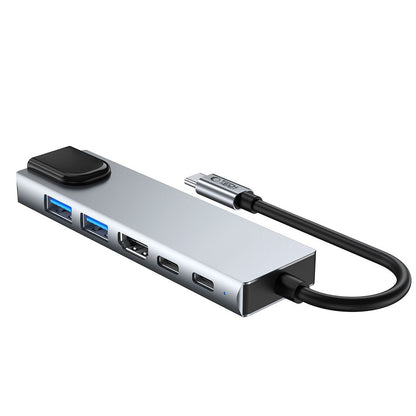 Hub USB-C Tech-Protect HB02, 1 x USB-A 3.0 - 1 x USB-A - 2 x USB-C - 1 x HDMI - 1 x RJ45, Cinzento