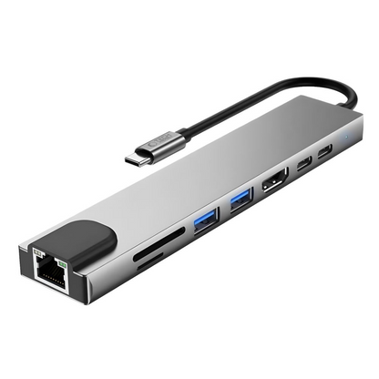Hub USB-C Tech-Protect HB09, 2 x USB-A 3.0 - 2 x USB-C - 1 x HDMI - 1 x RJ45 - 1 x SD - 1 x microSD, Cinzento