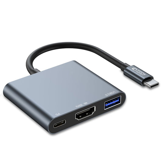 Concentrador USB-C Tech-Protect V1, USB-A 3.0 - 1 x USB-C - 1 x HDMI, cinzento