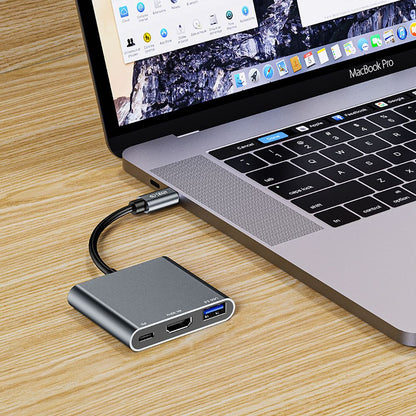 Concentrador USB-C Tech-Protect V1, USB-A 3.0 - 1 x USB-C - 1 x HDMI, cinzento