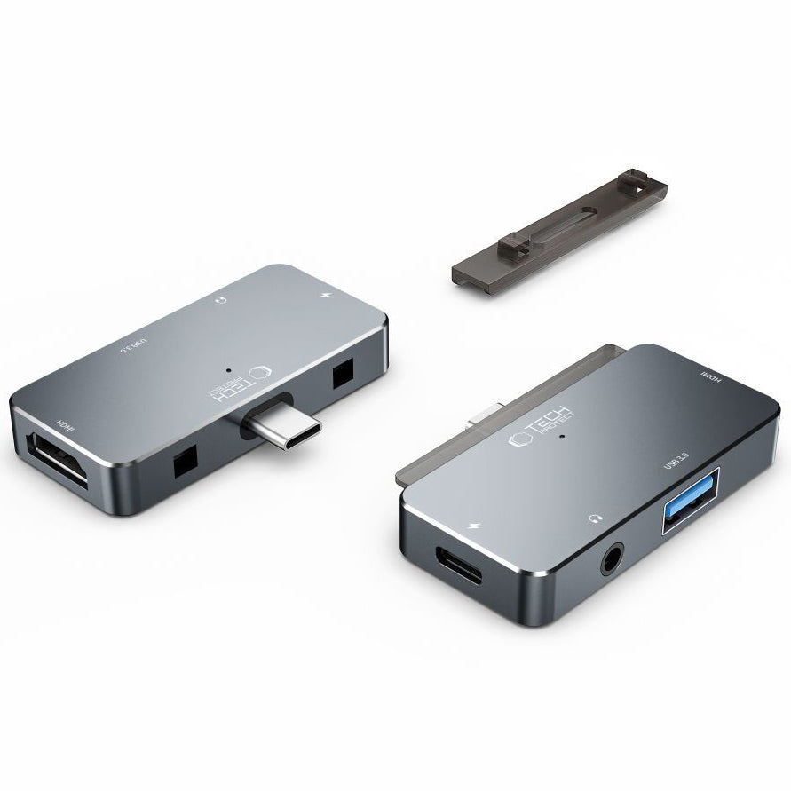 Hub USB-C Tech-Protect V6, 1 x USB-A - 1 x USB-C - 1 x HDMI - 1 x tomada de 3,5 mm, cinzento 