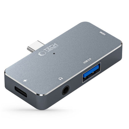 Hub USB-C Tech-Protect V6, 1 x USB-A - 1 x USB-C - 1 x HDMI - 1 x tomada de 3,5 mm, cinzento 