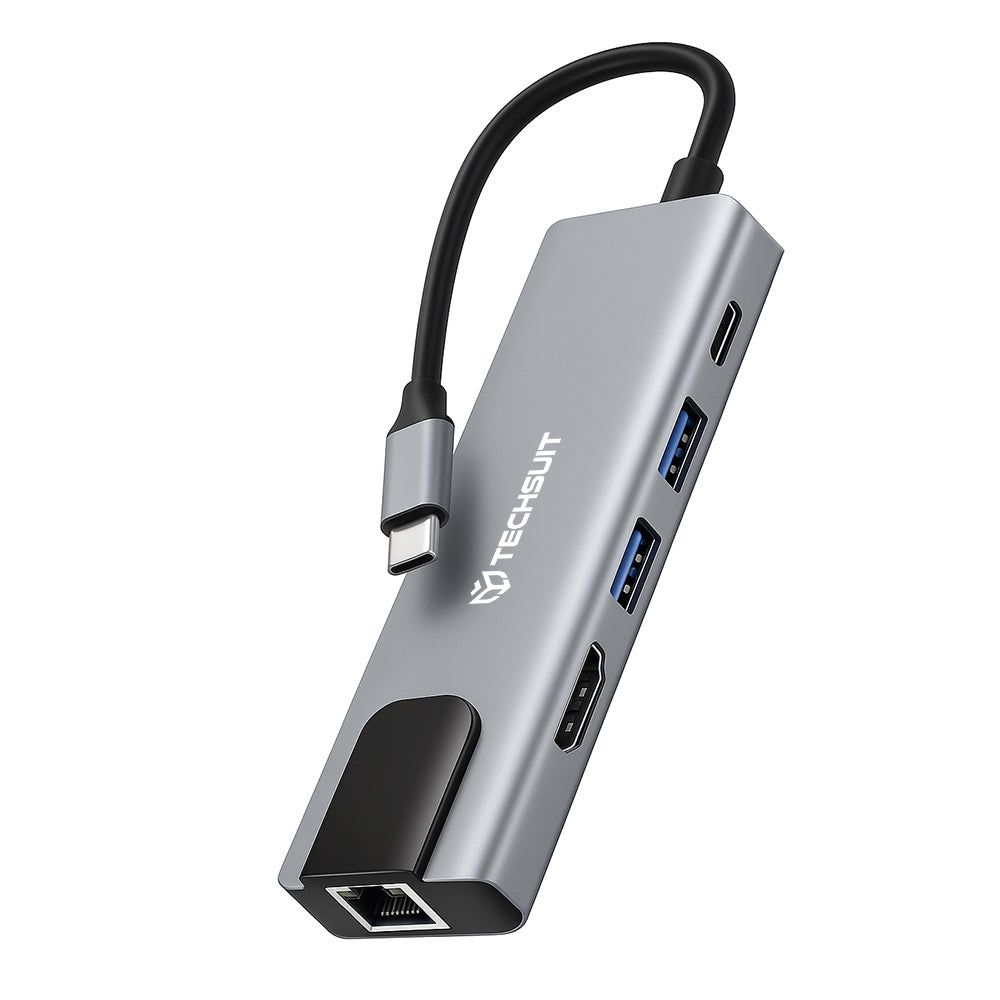 Hub USB-C Techsuit H1 NetBridge, 5 em 1, Cinzento