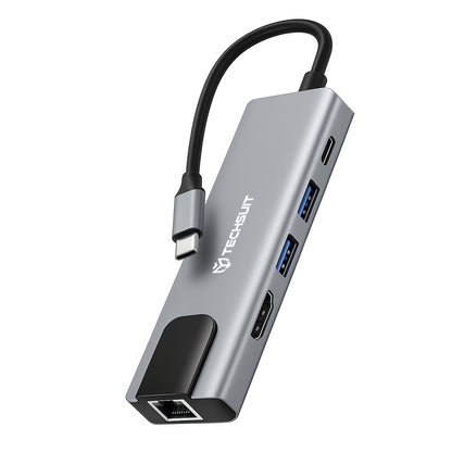 Hub USB-C Techsuit H1 NetBridge, 5 em 1, Cinzento