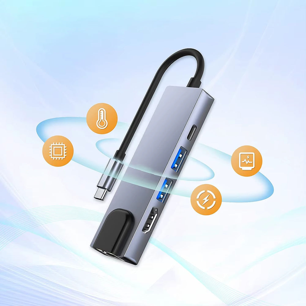 Hub USB-C Techsuit H1 NetBridge, 5 em 1, Cinzento