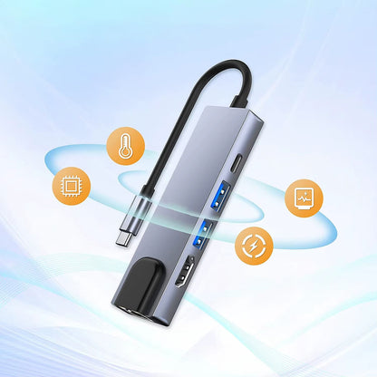 Hub USB-C Techsuit H1 NetBridge, 5 em 1, Cinzento