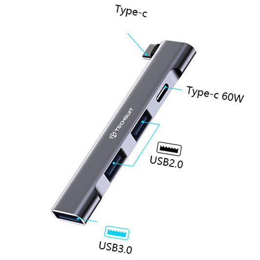 Hub USB-C Techsuit H12 ZenithDock, 4in1, Cinzento