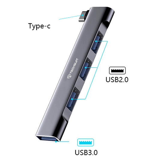 Hub USB-C Techsuit H13 ZenithDock, 4 em 1, Cinzento