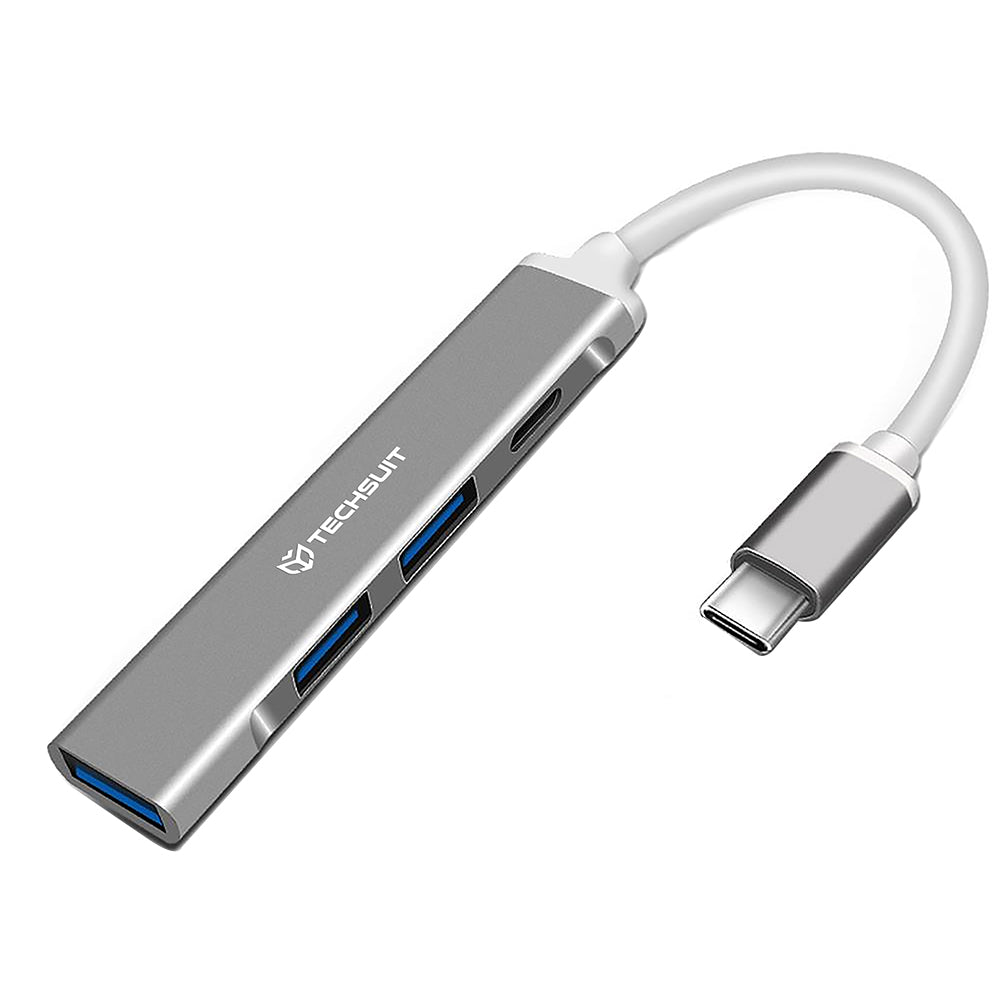 Hub USB-C Techsuit H18 PolarisBridge, 4 em 1, Cinza Branco