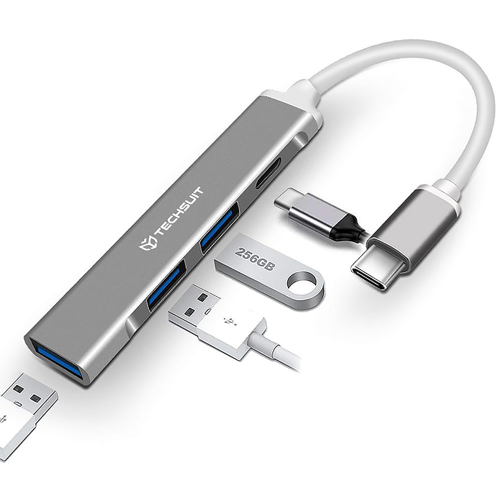 Hub USB-C Techsuit H18 PolarisBridge, 4 em 1, Cinza Branco
