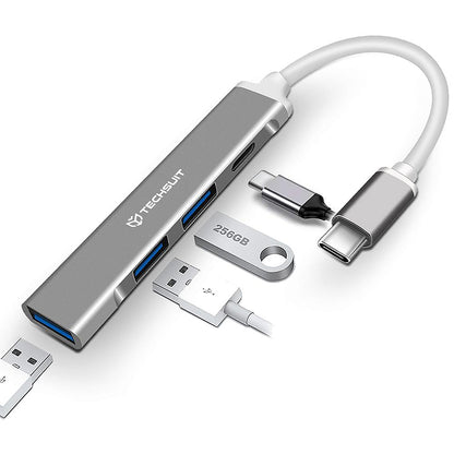 Hub USB-C Techsuit H18 PolarisBridge, 4 em 1, Cinza Branco