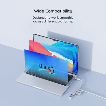 Hub USB-C Techsuit H18 PolarisBridge, 4 em 1, Cinza Branco