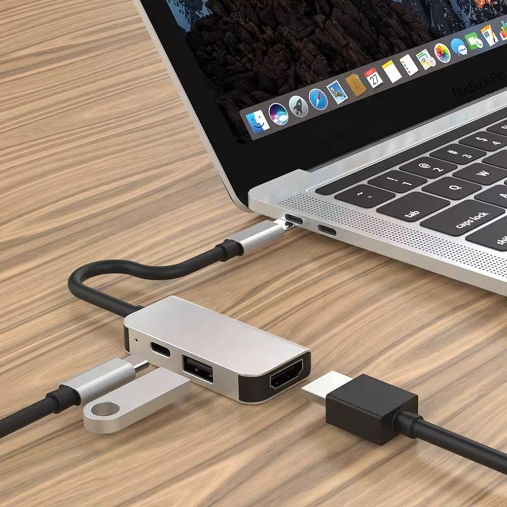 Hub USB-C Techsuit H4 TurboChargeX, 3 em 1, Cinzento
