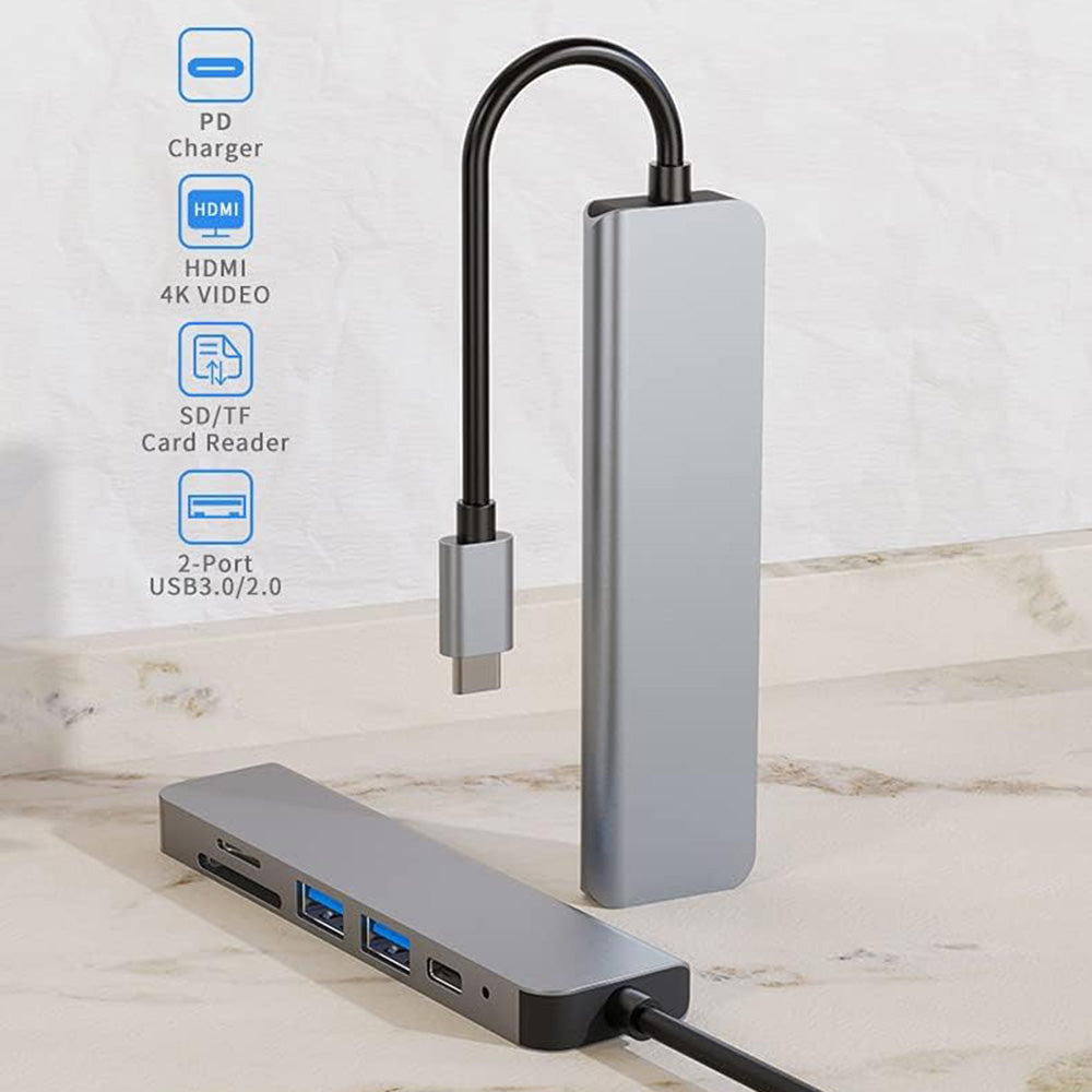 Hub USB-C Techsuit H5 TurboChargeX, 6 em 1, Cinzento