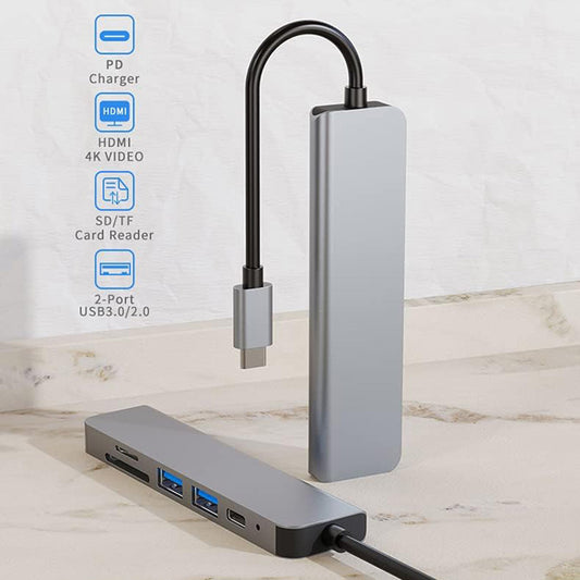 Hub USB-C Techsuit H5 TurboChargeX, 6 em 1, Cinzento