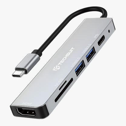 Hub USB-C Techsuit H5 TurboChargeX, 6 em 1, Cinzento