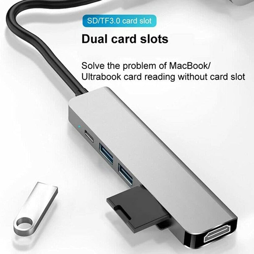 Hub USB-C Techsuit H5 TurboChargeX, 6 em 1, Cinzento