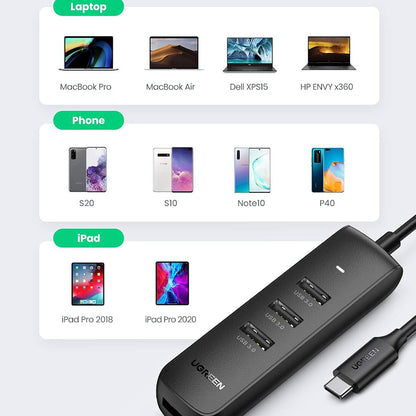 Hub USB-C UGREEN CM416 (10916), 4 x USB-A 3.0, Preto