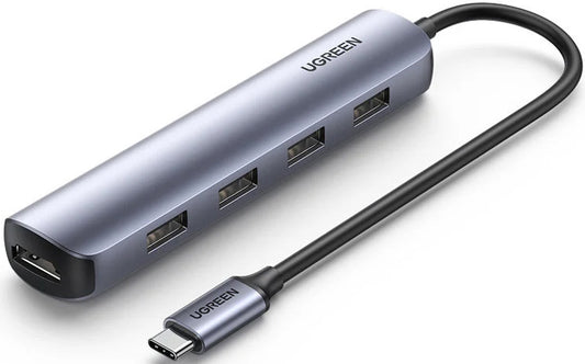 Hub USB-C UGREEN CM417, 4 x USB-A 3.2 - 1 x HDMI, Cinzento