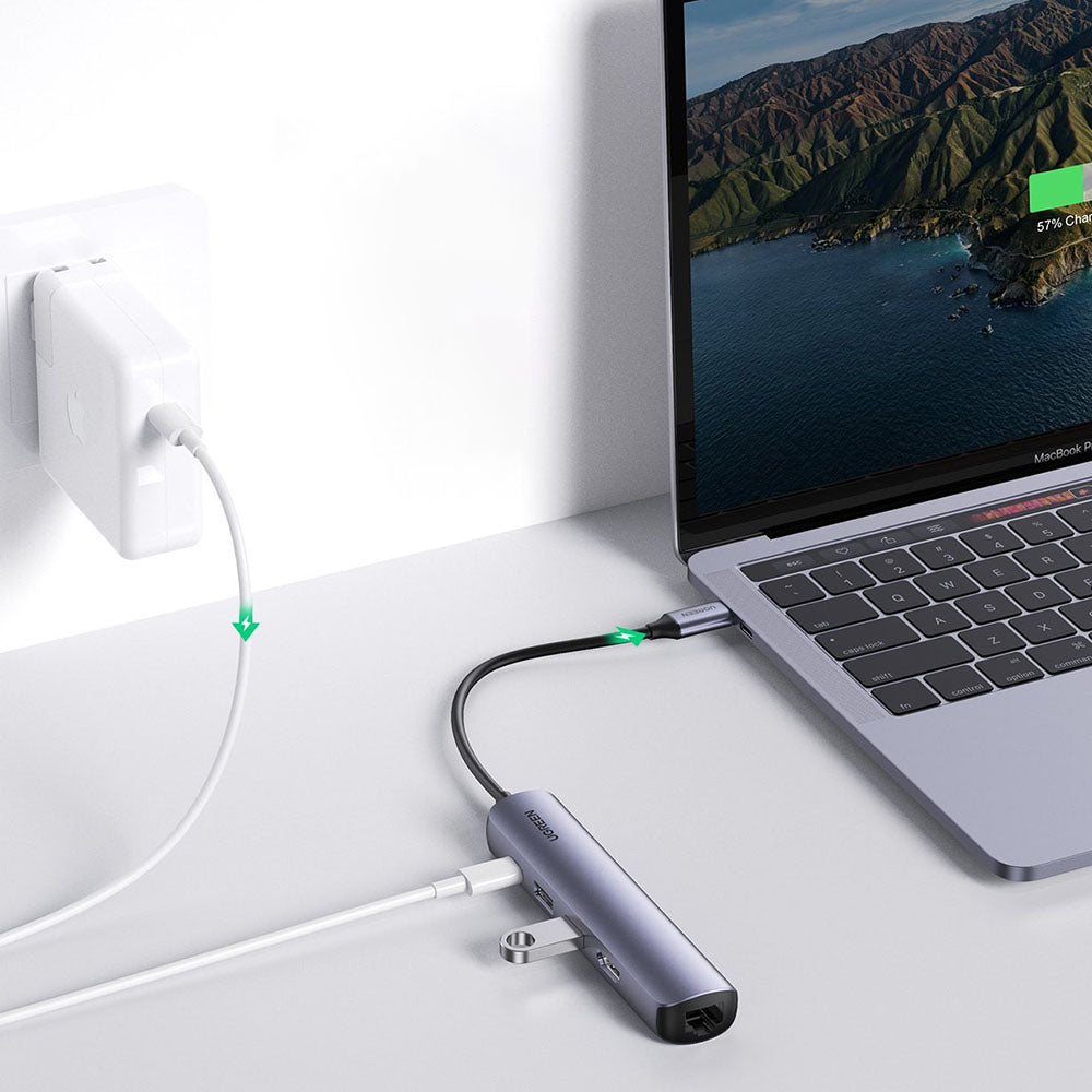 Hub USB-C UGREEN CM418 (10919), 2 x USB-A 3.0 - 1 x USB-C - 1 x HDMI - 1 x RJ45, Cinzento