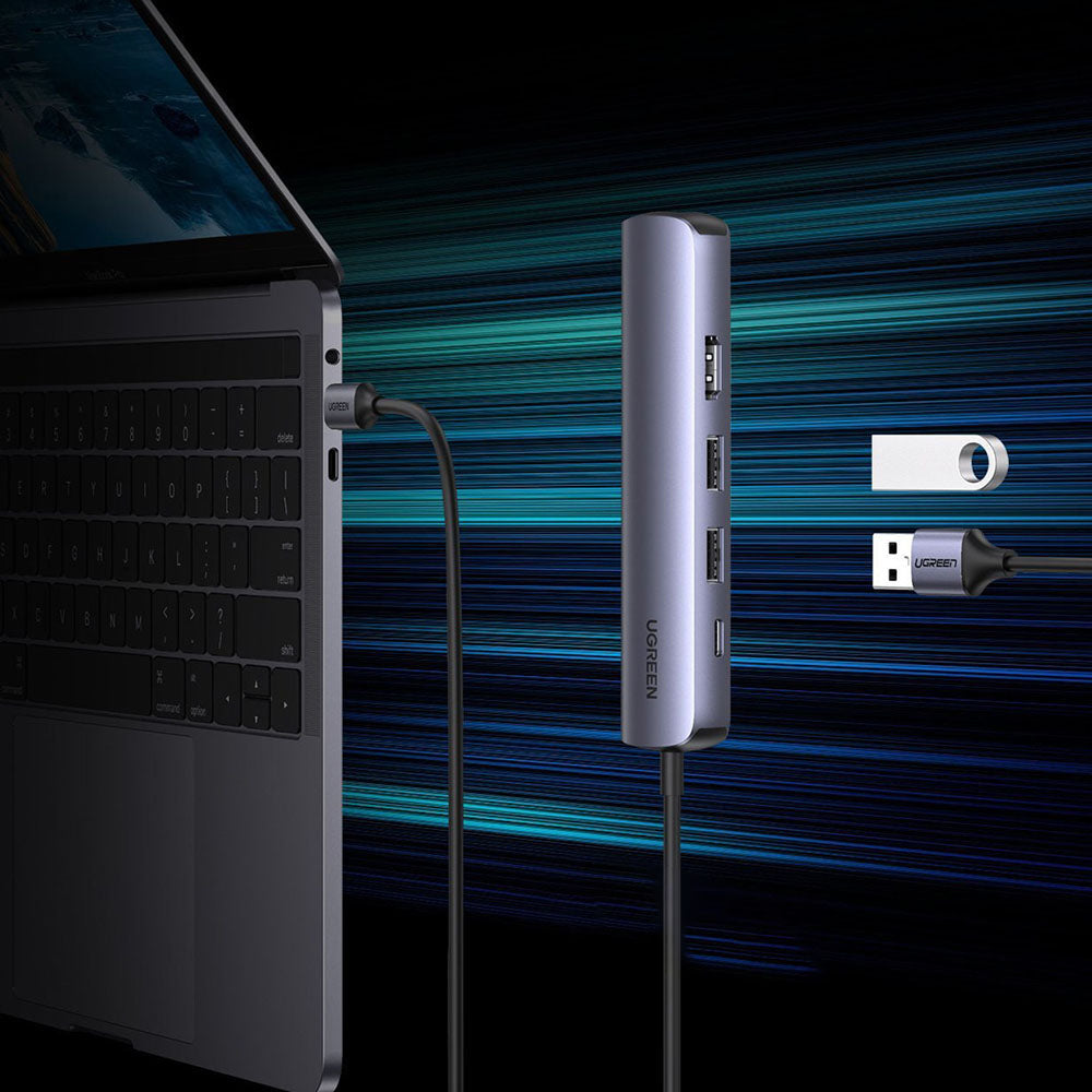 Hub USB-C UGREEN CM418 (10919), 2 x USB-A 3.0 - 1 x USB-C - 1 x HDMI - 1 x RJ45, Cinzento