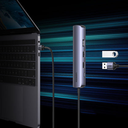 Hub USB-C UGREEN CM418 (10919), 2 x USB-A 3.0 - 1 x USB-C - 1 x HDMI - 1 x RJ45, Cinzento