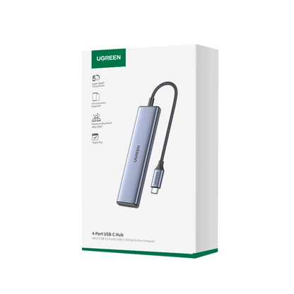 Hub USB-C UGREEN CM473, 2 x USB-A 3.0 - 2 x USB-C, 0,20 cm, Cinzento