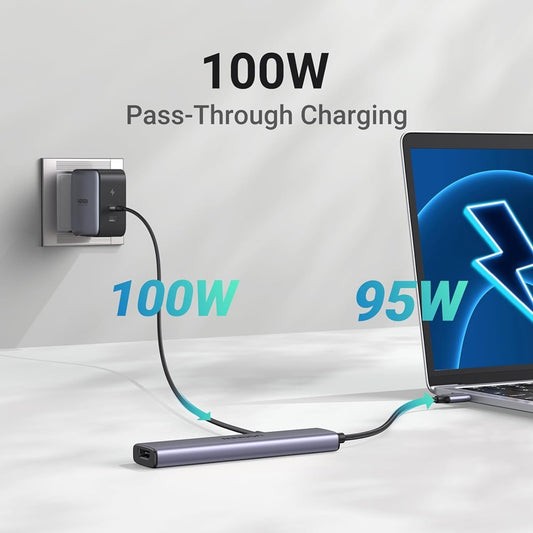 Hub USB-C UGREEN CM478, 1 x USB-A 3.0 - 2 x USB-A - 1 x USB-C - 1 x HDMI, Cinzento